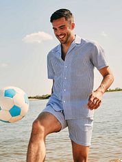 Suitable Short Sleeve Shirt Stripe Seersucker Light Blue