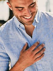 Steppin' Out Shirt Linen Stripes Light Blue