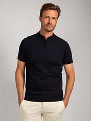 Suitable Knitted Half Zip Polo Shirt Navy