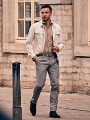 Suitable Chino Pico Pleat Flanel Print Beige
