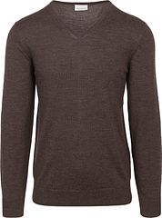Profuomo Pullover V-Neck Merino Wool Dark Brown