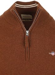 Gant Halfzip Wool Sweater Logo Brown