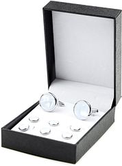 Cufflinks Studs Round Silver White