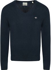 Gant Pullover V-Neck Wool Blend Navy Melange