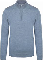 Profuomo Half Zip Pullover Merino Wool Melange Blue