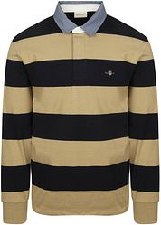 Gant Heavy Rugger Shield Longsleeve Polo Shirt Stripes Navy Beige