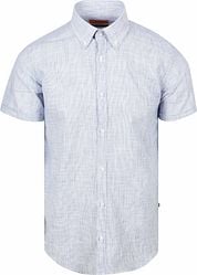 Suitable Short Sleeves Shirt Cotton Slub Stripes Blue