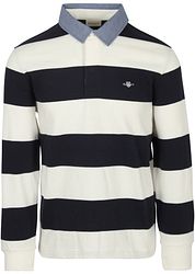 Gant Heavy Rugger Shield Polo Shirt Stripes Navy White