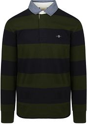 Gant Heavy Rugger Shield Longsleeve Polo Shirt Stripes Navy Green
