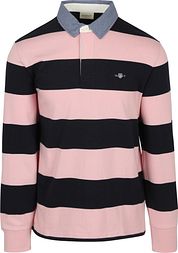 Gant Heavy Rugger Shield Polo Shirt Stripes Navy Pink