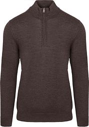 Profuomo Half Zip Pullover Merino Wool Dark Brown