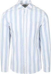 Scotch and Soda Linnen Blend Shirt Stripes Light Blue