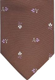 Suitable Tie Silk Stripe Flowers Brown