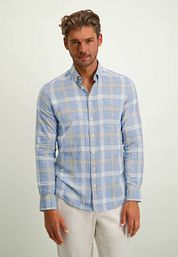 State Of Art Shirt Linen Print Checks Blue