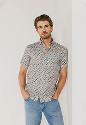 State Of Art Short Sleeve Shirt Print Twill Light Blue 