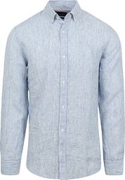 Suitable Shirt Linen Stripes Light Blue