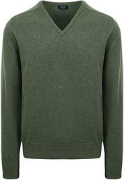 William Lockie Pullover Lambswool V-Neck Olive Green