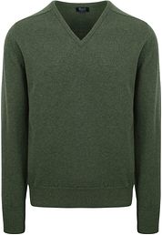 William Lockie Pullover Lambswool V-neck Rosemary Green