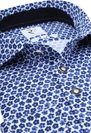 R2 Knitted Piqué Shirt Flowers Blue