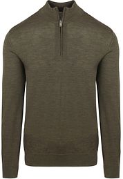 Profuomo Half Zip Pullover Merino Wool Olive Green