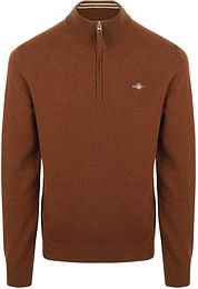 Gant Halfzip Wool Sweater Logo Brown