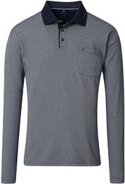 Casa Moda Long Sleeve Poloshirt Structure Blue