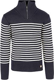Armor-Lux Camionneur Half Zip Sweater Wool Stripes Navy