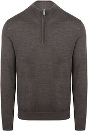Profuomo Half Zip Pullover Merino Wool Dark Brown