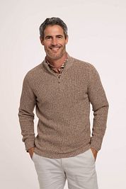 R2 Half Zip Heavyknit Pullover Merino Wool Light Brown