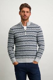 State Of Art Half Zip Gray Blue Print