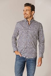 State Of Art Shirt Poplin Print Blue Red