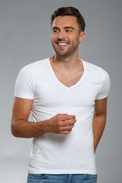 Classic Deep V Neck T Shirt for Men, Quick Dry and High Elastic Low Cut tee  for Casual 