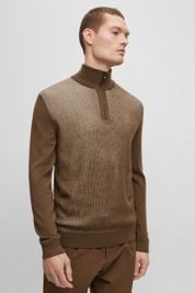 BOSS Ofilato Half Zip Sweater Wool Brown