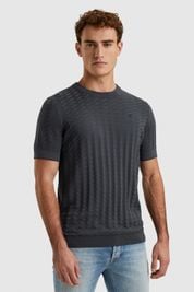 Cast Iron Knitted T-shirt Structuur Navy