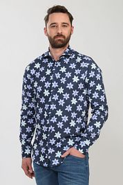 Blue Industry Shirt Flowers Dark Blue