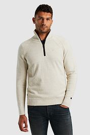Cast Iron Knitted Half Zip Pullover Ecru