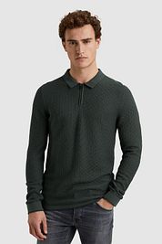 Cast Iron Long Sleeve Half Zip Polo Shirt Structure Green