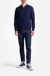 King Essentials The Robert Long Sleeve Polo Shirt Merino Navy