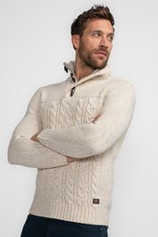 Petrol Cable Pullover Half Zip Diomede Ecru