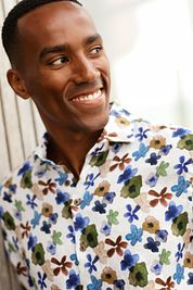 R2 Overhemd Linen Floral Print Multicolor