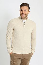 Suitable Half Zip Pullover Boiled Wool Ecru