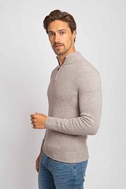 Suitable Half Zip Pullover Boiled Wool Taupe
