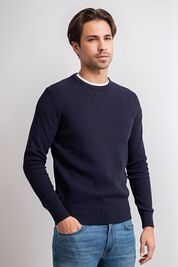 Suitable Pullover Structure Slub Navy