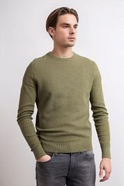 Suitable Pullover Structure Slub Olive Green