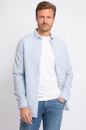 Suitable Shirt Linen Stripes Light Blue
