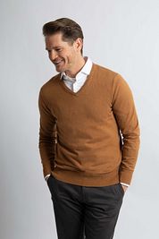 Steppin' Out Pullover Cotton Cashmere V-Neck Camel
