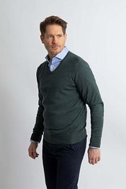 Steppin' Out Pullover Cotton Cashmere V-Neck Dark Green