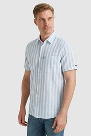 Vanguard Short Sleeve Shirt Linen Stripes Light Blue