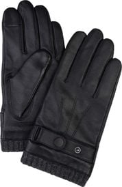 Profuomo Gloves Wool Black Leather 