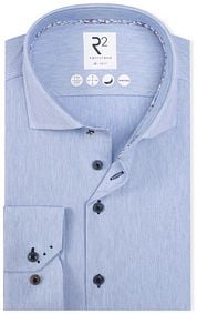 R2 Knitted Travel Shirt Herringbone Light Blue